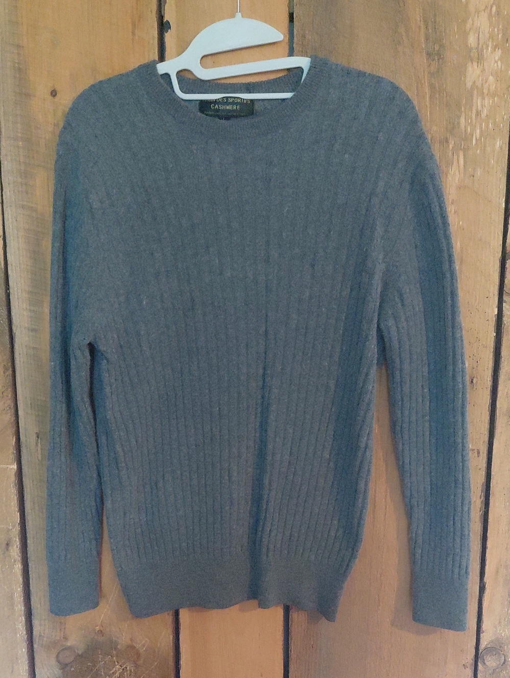 Men's Ribbed Cashmere Crewneck Sweater - Gray